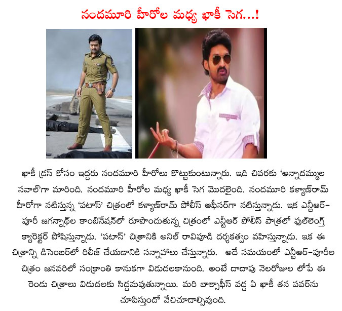 nandamuri heroes,jr ntr,kalyan ram,patas,share,nenorakam,temper,jr ntr and kalyan ram interest on police roles,khaki avathar,tollywood heroes,nandamuri heroes police interest  nandamuri heroes, jr ntr, kalyan ram, patas, share, nenorakam, temper, jr ntr and kalyan ram interest on police roles, khaki avathar, tollywood heroes, nandamuri heroes police interest